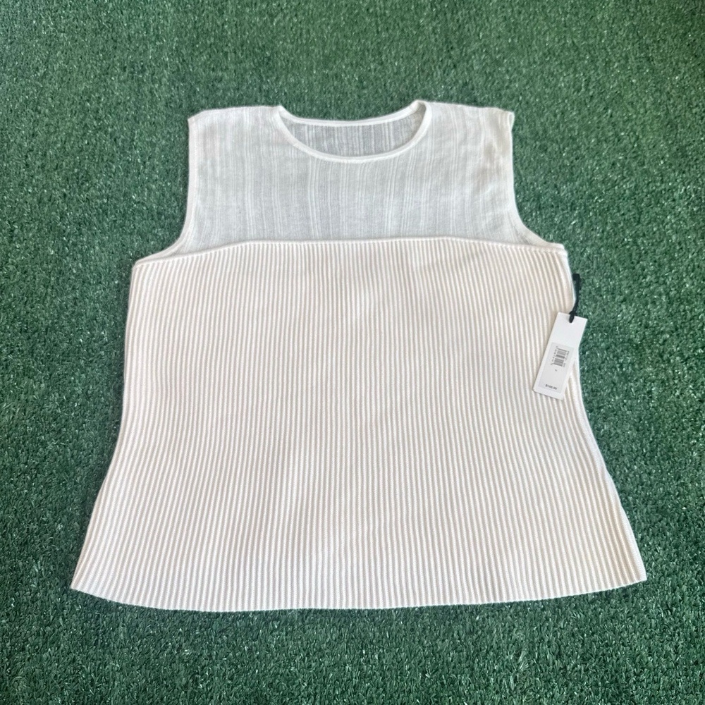 NWT Banana Republic Ribbed Sheer Back Crew‎ Neck Ivory Sculpted Ribbed Top Large